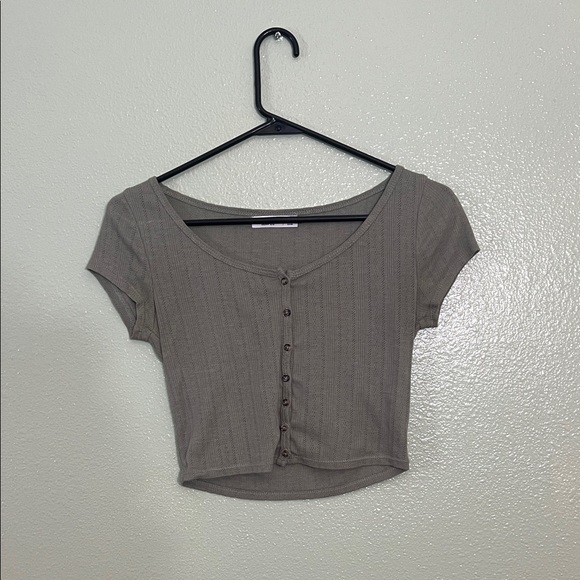 Arizona Jean Company Gray Button-Down Crop Top - Picture 1 of 7